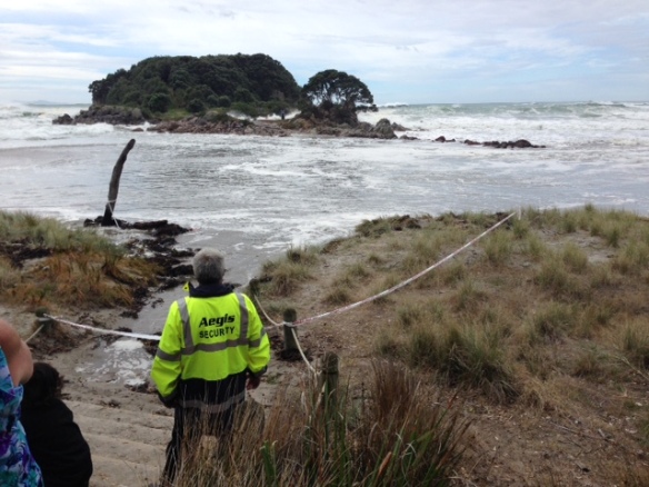 Heavy seas from typhoon cut off Leisure Island from shore at Mount Maunganui Beach